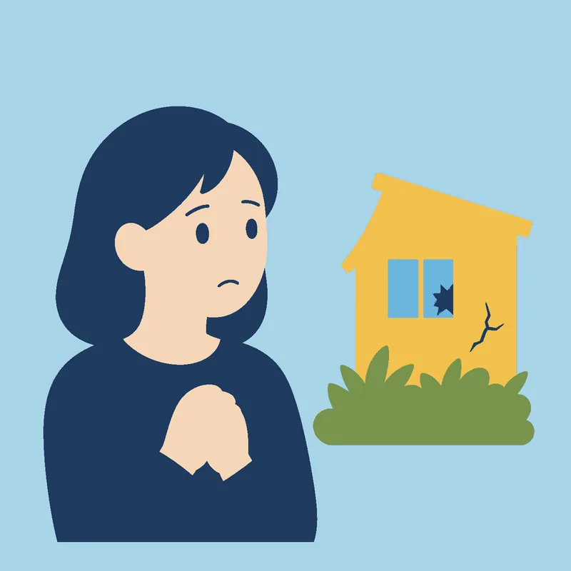 老朽化した家と近隣への影響を心配する人のイラスト